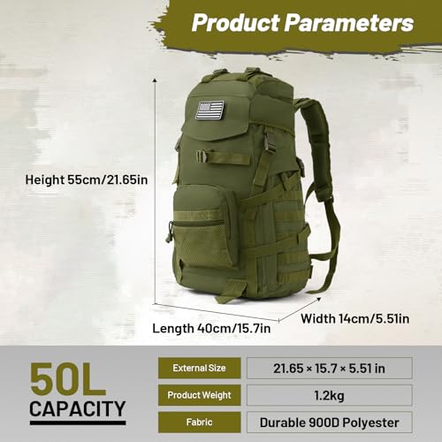50L Tactical Backpack for Men and Women (Army Green / Large-50L)