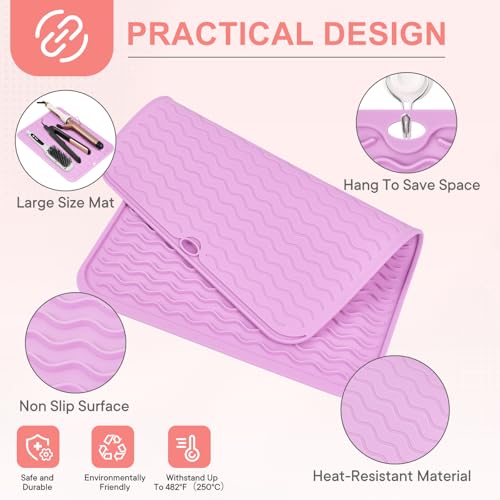 Oversize Silicone Heat Resistant Mat for Hair Tools (Purple)