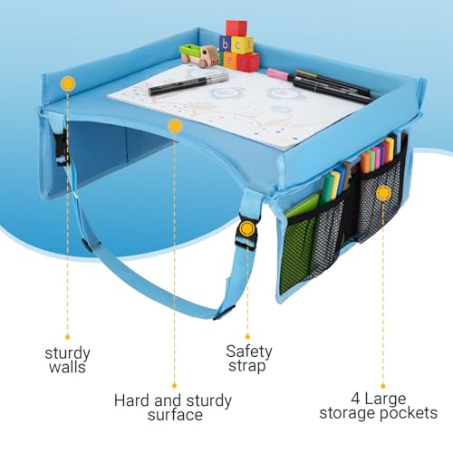 Car Seat Tray for Kids Travel (Blue)