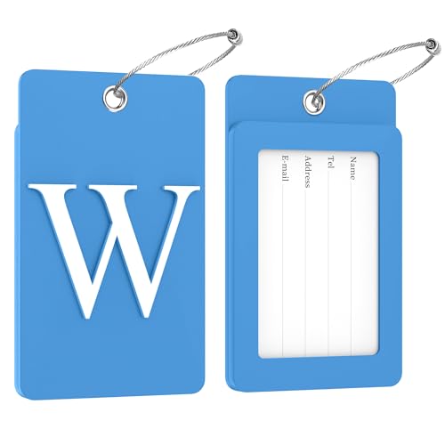 2 Pack Initial Luggage Tags for Suitcases Airplane Travel Essentials (Large W / Blue)