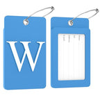 2 Pack Initial Luggage Tags for Suitcases Airplane Travel Essentials (Large W / Blue)