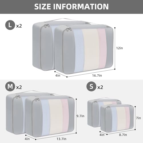 6 Set Packing Cubes Various Sizes Packing Organizer for Travel Accessories Luggage Carry On Suitcase (06-Grey / 6 Set-middle Mesh)