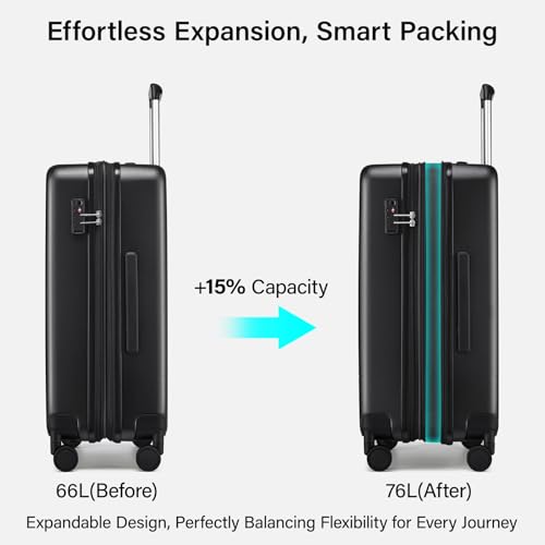 24 Inch Luggage with Spinner Wheels (Jet Black / 24 Inch EXT)