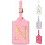 Personalized Initial Luggage Tags for Suitcase (Pink Leather,glod Letter / N)