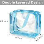 2Pcs Crystal Clear PVC Travel Toiletry Bag Kit for Women Men (Double layer-2pcs Large-Blue / Double layer)