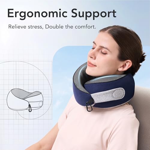 Travel Neck Pillow Airplane Neck Support Ergonomic Design for Traveling (Navy Blue / Standard)