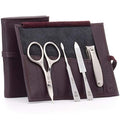 4pc Manicure Grooming Set (4-Pc: Clipper, Combo Scissor, Sapphire File / Purple Leather Roll)
