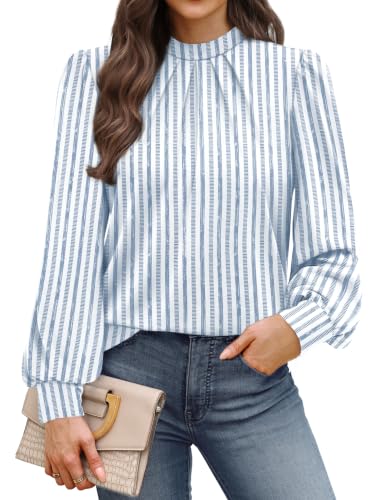Long Sleeve Shirts for Women Fall Outfits for Women 2026 Business Casual Tops Blouses Dressy Casual Early Fall Fashion Clothing School Outfits for Teachers Work Clothes Trendy (05 - Light Blue Stripe / Medium)