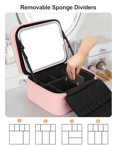 Makeup Bag with LED Mirror (01-Pink / 1-Small(2 Layers))