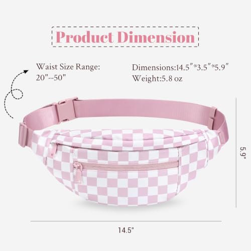 Pink Checkered Fanny Pack for Women Cross Body Bag for Concerts Travel (Checkered-Rose Pink / Large)