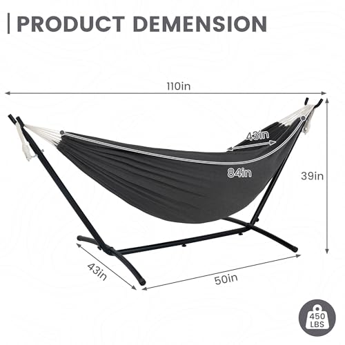 Lazy Daze Portable Hammock with Stand (Black Frame- Deep Gray)