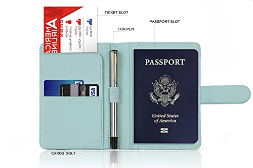 Premium Leather Passport Holder Covers Case (AD-Aqua green)