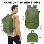 20L lightweight packable Hiking Daypack Foldable Backpack for Men Women Small Travel Outdoor Foldable Shoulder Bag (Army Green)