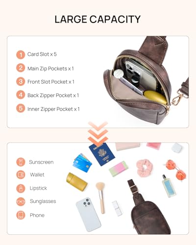 Small Sling Bag for Women Leather Crossbody Fanny Packs Chest Bag for Women Coffee (1-coffee)