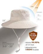 Womens Sun Hat with Ponytail Hole Beach Hiking Summer Wide Brim UPF 50+ Outdoor Protection Foldable Bucket Hat Beige (Beige)