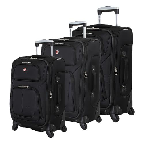 Sion Softside Expandable Spinner Luggage Durable Lightweight Travel Suitcase (3-Piece Set (Carry-On/Medium/Large) / Black)