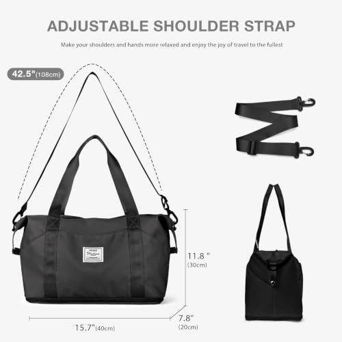 Travel Duffle Bag Carry On Weekender 18x14x8 Gym Work Bags for Women Men (A22-Black-expandable / Large)