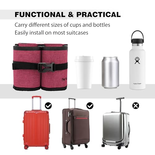 Luggage Travel Cup Holder Hands Free Drink Caddy for Suitcase Handle (Rustic Berry)