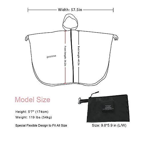 Rain Poncho Jacket Coat Hooded Zipper Style for Women (One Size / A-black)