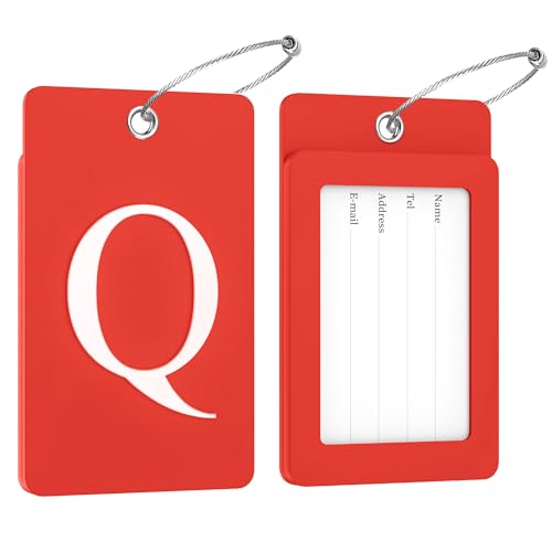 2 Pack Initial Luggage Tags for Suitcases Airplane Travel Essentials (Large Q / Red)