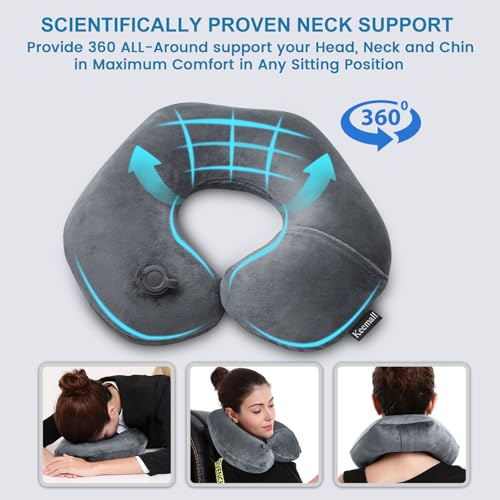 Inflatable Travel Neck Pillow (Black Grey / Medium)