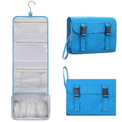 Travel Hanging Toiletry Bag for Women Men with Hanging Hook (02 Blue / Large)