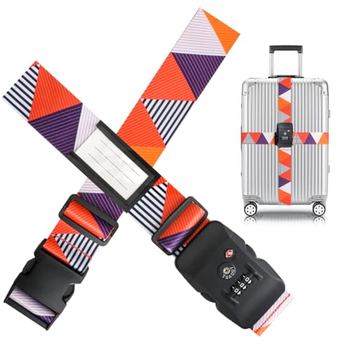 TSA Adjustable Travel Luggage Strap Suitcase Belt Travel Bag Accessories 1.96 in W x 6.23 ft L (Brilliant Triangle-With TSA Lock)