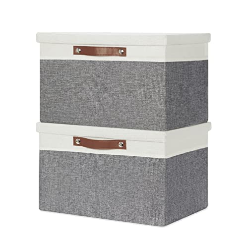 Collapsible Storage Bins Storage Boxes with lid (15×11×9.5 / White&Grey)