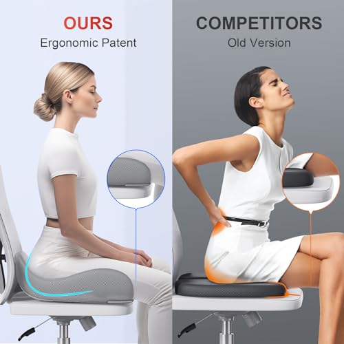 XL Ergonomic Seat Cushion Relieves Sciatica & Tailbone Pain (Grey / X Large)