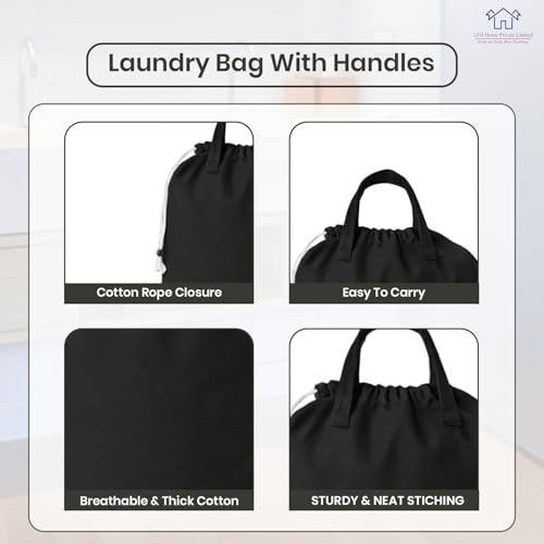 LFH Home Large Premium Cotton Rich Canvas Laundry Bag with Drawstring and Handles Heavy Duty (28”x36” (Pack of 6) / Black)