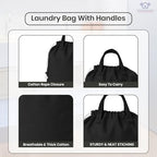 LFH Home Large Premium Cotton Rich Canvas Laundry Bag with Drawstring and Handles Heavy Duty (28”x40” (Pack of 2) / Black)