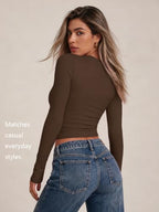 Womens Long Sleeve Shirts Basic Compression Tops Chocolate Brown M (Medium / Chocolate Brown)