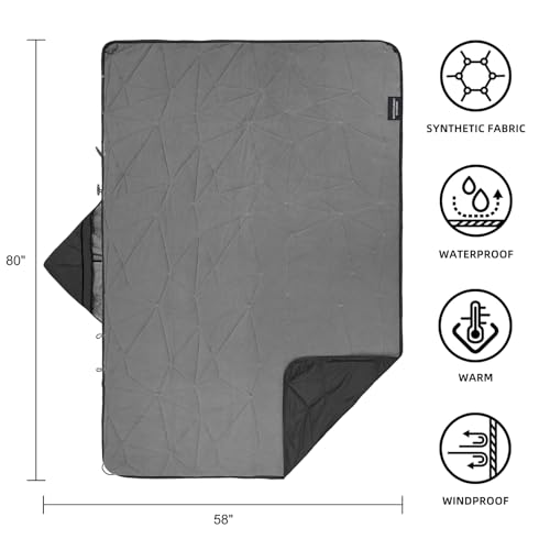 Large Waterproof Outdoor Blanket Thick Fleece 80" x 58" (Black Gray-b)
