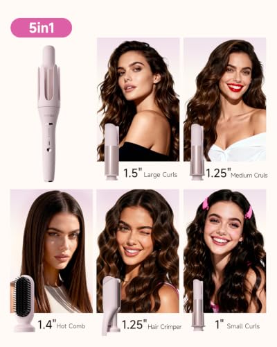 5 in 1 Automatic Curling Iron Set with 3 Interchangeable Barrels