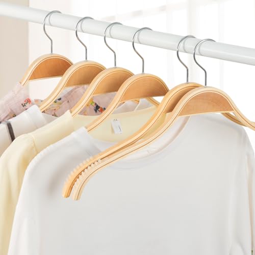 Slim Natural Wood Hangers with Extra Soft Non (Natural / 10 Pcs)