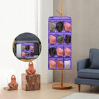 Dual Sided Hanging Shoe Organizer for Closet with Rotating Hanger Hanging Shoe Rack Holder with 24 Large Pockets (PURPLE)