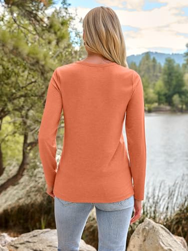 Long Sleeve Shirts for Women Casual Crewneck Tops Basic Tees (XX-Large / Brightorange)