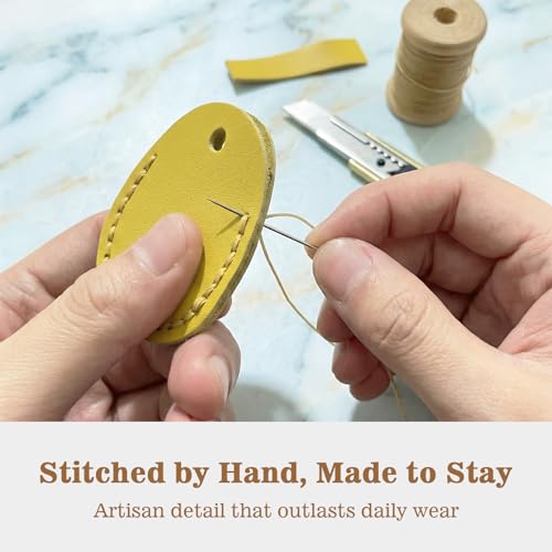 Genuine Leather Airtag Holder Compatible with Apple AirTag Keychain 2nd & 1st Gen (Yellow)