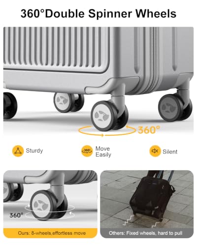 Carry on Luggage Airline Approved (Silver Grey-Expandable / Front Pocket)