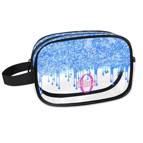 Personalized Travel Transparent Cosmetic Bag Waterproof Makeup Bags (Water Blue)