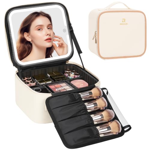 Portable Makeup Bag with LED Mirror (A-Small / 01-Beige)