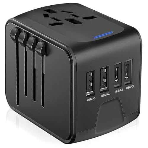Universal Travel Plug Adapter 5 in 1 Charger (2TYPE C+2USB-Grey black)