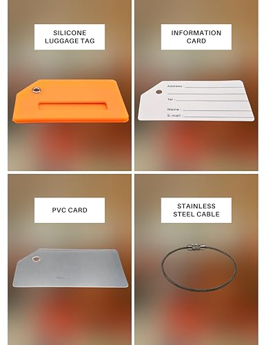 5 Pack Silicone Luggage Tag with Stainless Loop and Name Id Card (Orange)