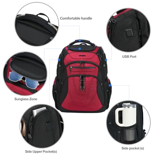 Travel Laptop Backpack 18.4 Inch XXXL Computer Backpack for Men (Black/Red / 18.4 inch)