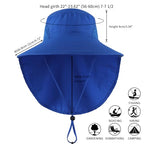 Outdoor UPF50+ Sun Hat Wide Brim Mesh Fishing Hat with Neck Flap (Large-X-Large / Bright Blue)