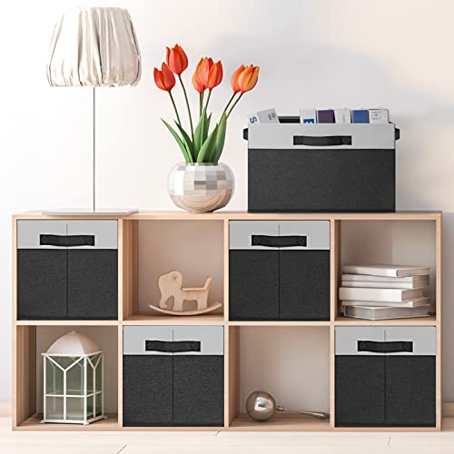 Large Storage Baskets for Shelves 6 Pack (Large-6 Pack / Black & White)