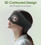 Bamboo Cotton Large Sleep Mask with Bluetooth Wireless Headphones (Dark Black)