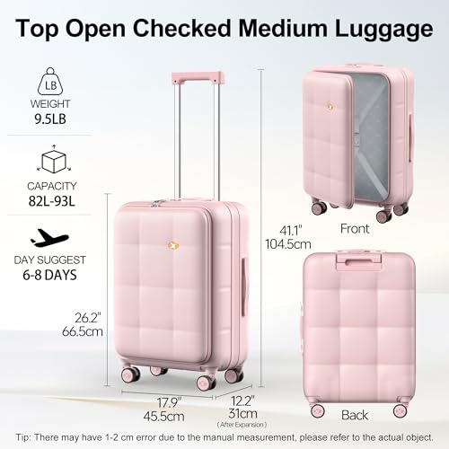 24 Inch Expandable Checked Luggage Hard Shell Suitcase (24 inch / Pink)