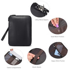 Full Grain Leather Travel Cable Accessories Bag (Black)
