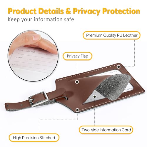 4 Pack Leather Luggage Travel Bag Tags by Travelambo Brown (Brown)